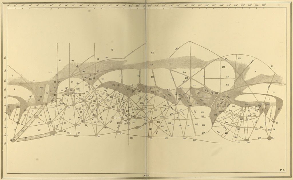Марсианские каналы на карте Лоуэлла из книги «Марс» (издание 1896 года)